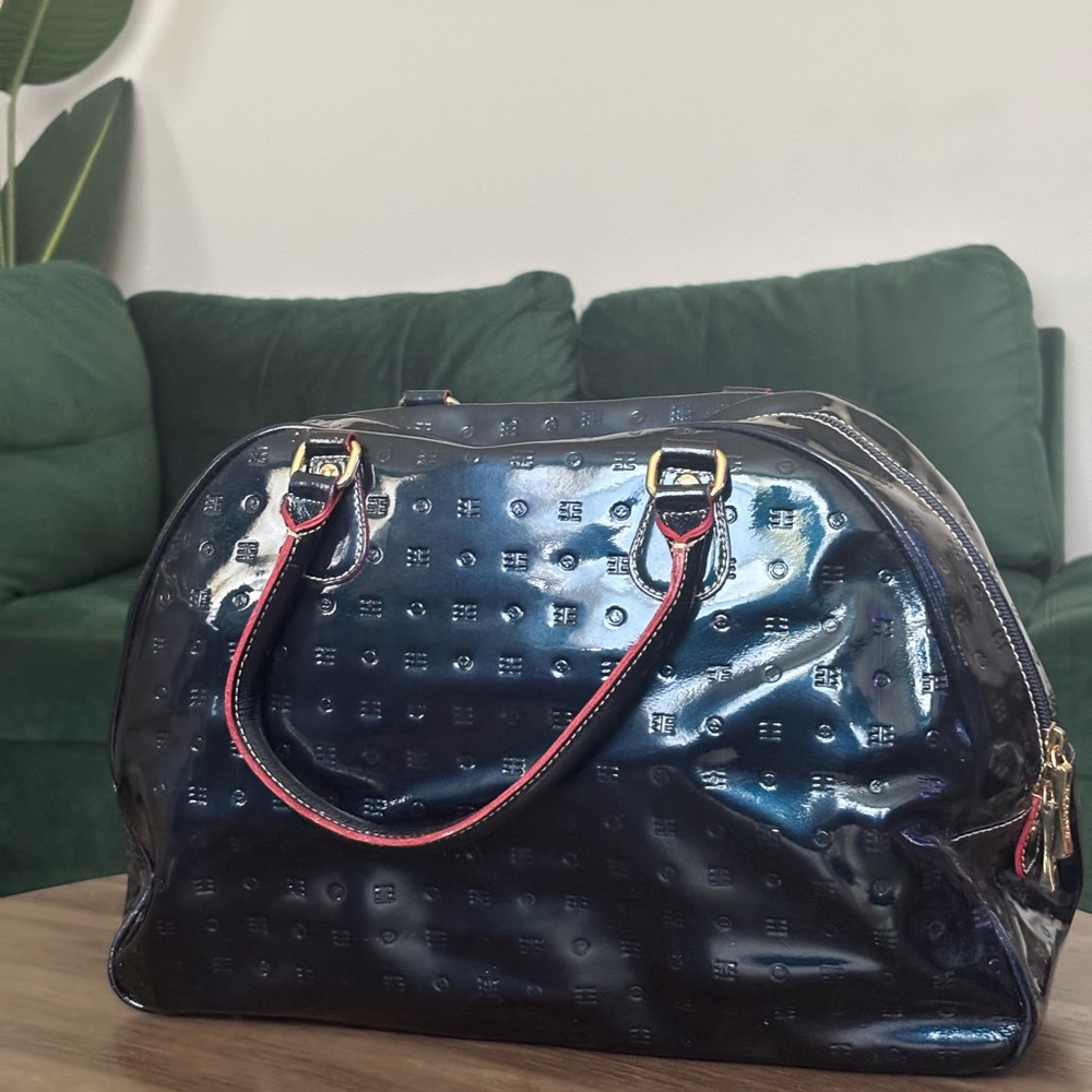 Arcadia Dark Blue Patent Leather Tote Bag
